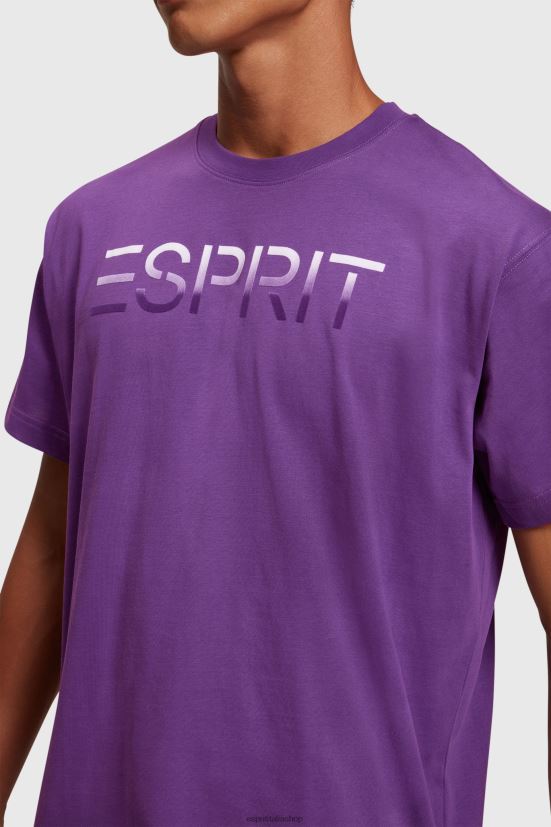 Esprit T-shirt con applicazione logo floccato sul petto viola scuro uomini magliette 4RNDH610