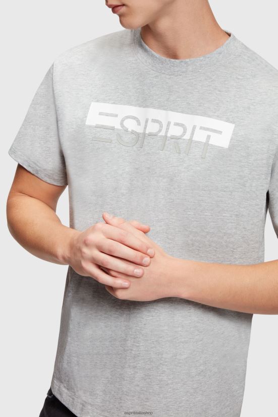 Esprit T-shirt con applicazione logo opaco lucido grigio chiaro uomini magliette 4RNDH615