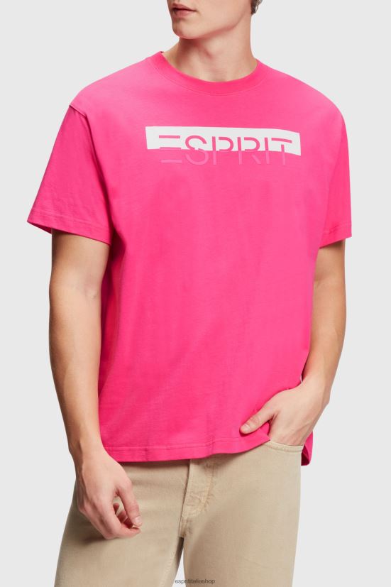 Esprit T-shirt con applicazione logo opaco lucido rosa fucsia uomini magliette 4RNDH619