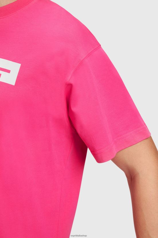 Esprit T-shirt con applicazione logo opaco lucido rosa fucsia uomini magliette 4RNDH619