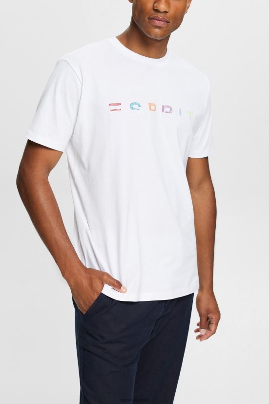Esprit T-shirt in jersey con logo ricamato bianco uomini magliette 4RNDH915