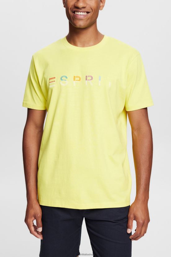 Esprit T-shirt in jersey con logo ricamato giallo acceso uomini magliette 4RNDH920