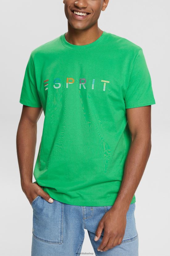 Esprit T-shirt in jersey con logo ricamato verde uomini magliette 4RNDH916