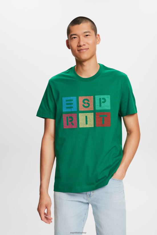 Esprit maglietta con logo, 100% cotone verde scuro uomini magliette 4RNDH588