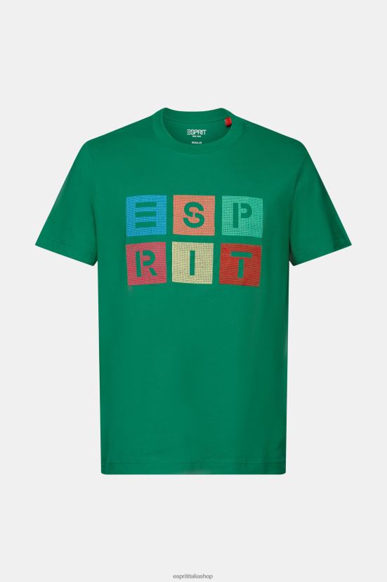 Esprit maglietta con logo, 100% cotone verde scuro uomini magliette 4RNDH588