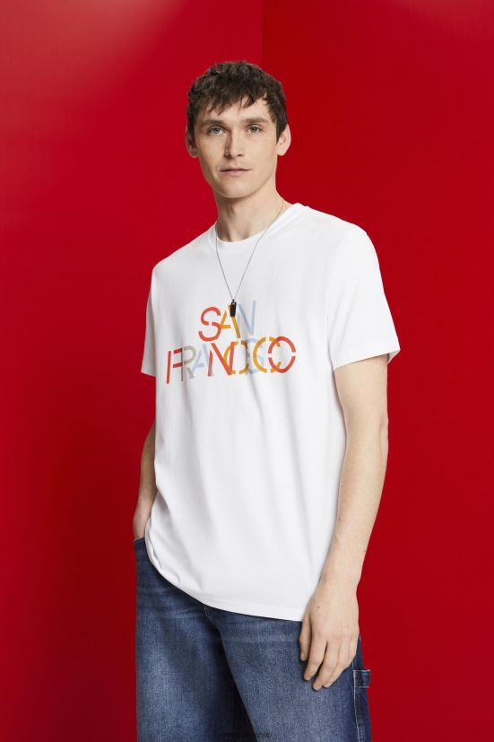 Esprit t-shirt con stampa frontale, 100% cotone San Francisco bianco uomini magliette 4RNDH739