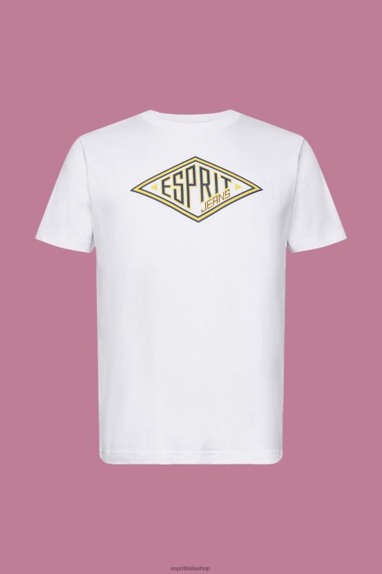 Esprit t-shirt in cotone con stampa logo bianco uomini magliette 4RNDH624