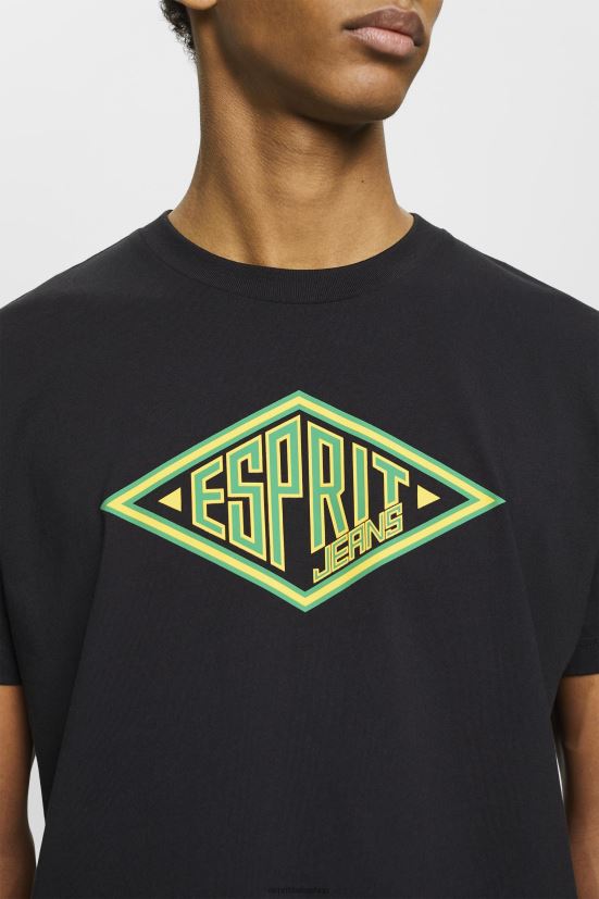 Esprit t-shirt in cotone con stampa logo nero uomini magliette 4RNDH623