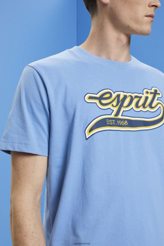 Esprit t-shirt in cotone con stampa logo retrò lavanda azzurra uomini magliette 4RNDH632