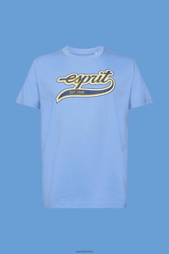 Esprit t-shirt in cotone con stampa logo retrò lavanda azzurra uomini magliette 4RNDH632