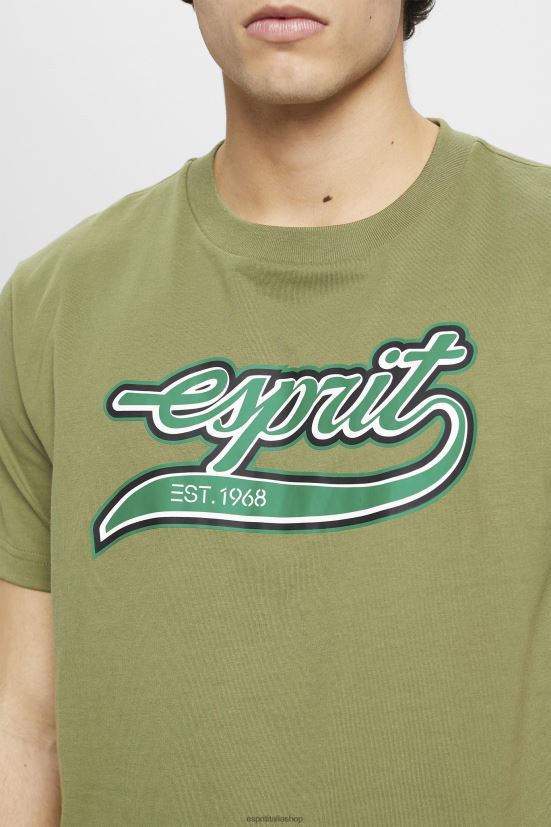 Esprit t-shirt in cotone con stampa logo retrò oliva uomini magliette 4RNDH631