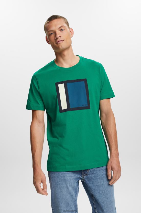 Esprit t-shirt in jersey con stampa, 100% cotone verde scuro uomini magliette 4RNDH584