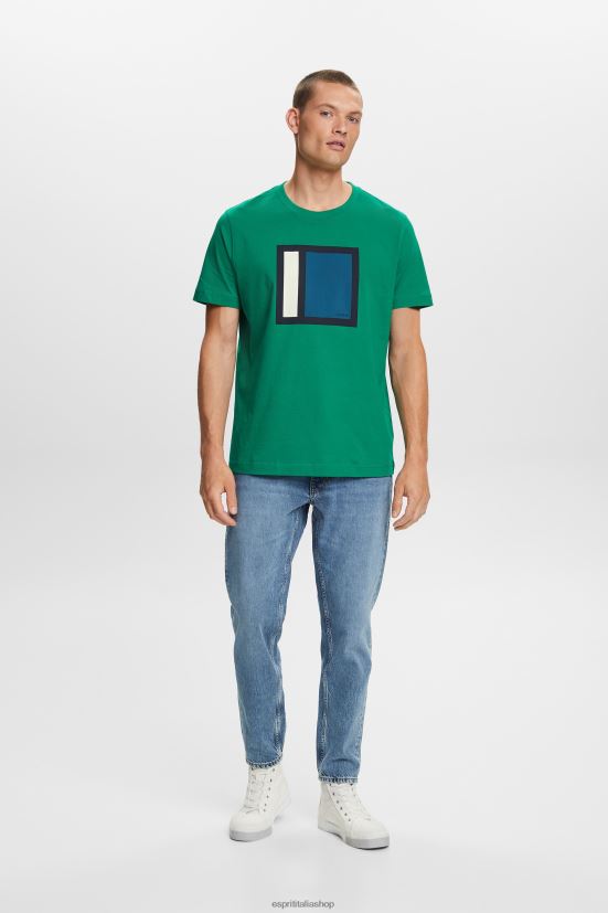 Esprit t-shirt in jersey con stampa, 100% cotone verde scuro uomini magliette 4RNDH584