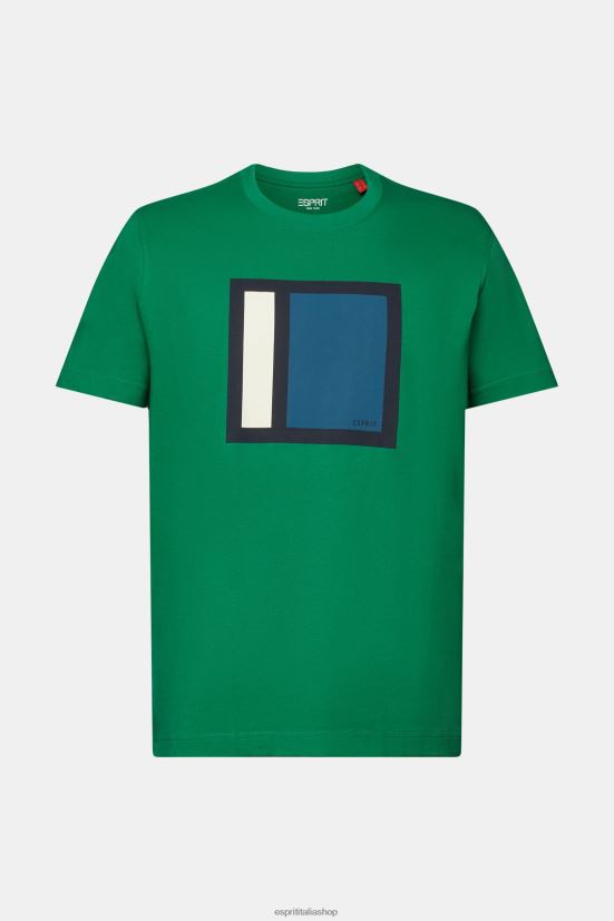 Esprit t-shirt in jersey con stampa, 100% cotone verde scuro uomini magliette 4RNDH584