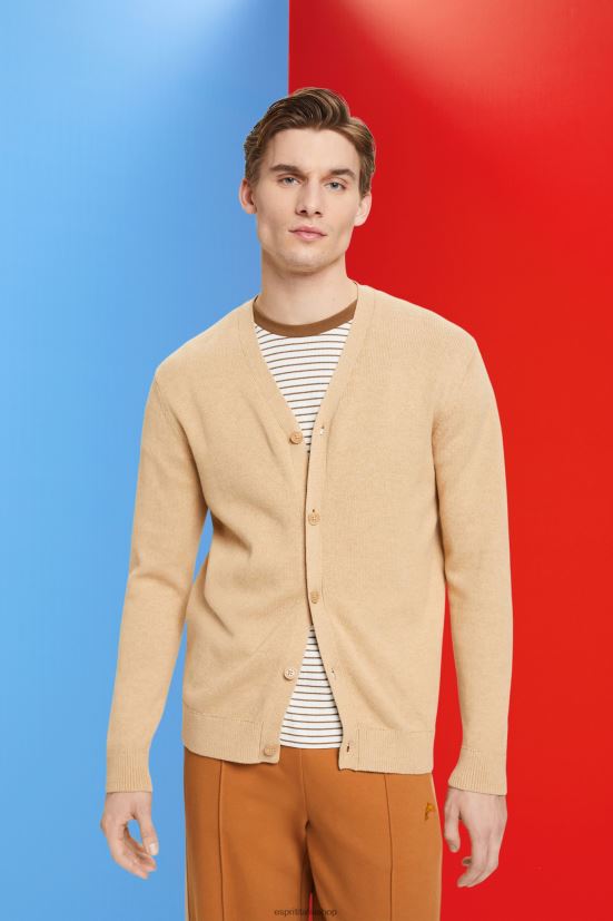 Esprit Cardigan in cotone sostenibile con scollo a V beige uomini maglioni 4RNDH775