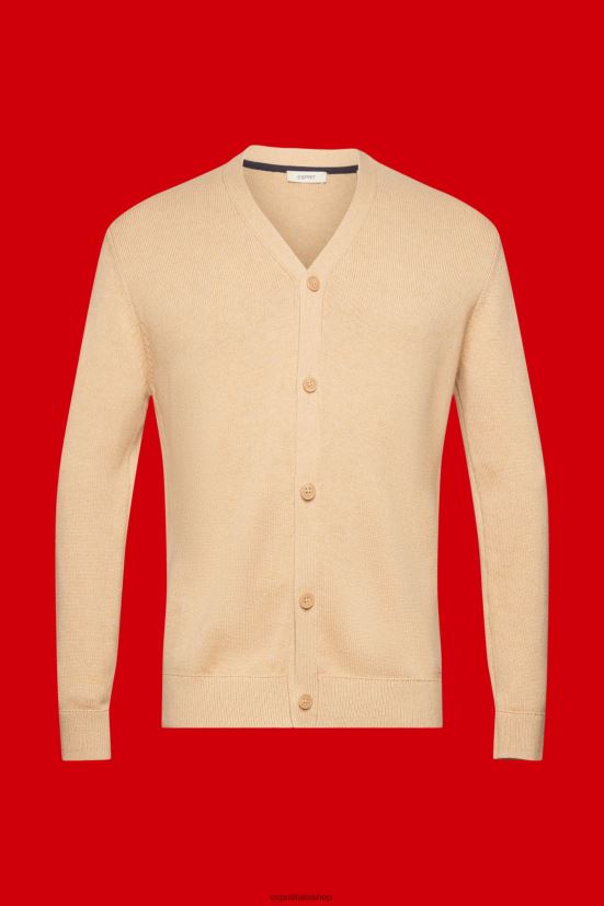 Esprit Cardigan in cotone sostenibile con scollo a V beige uomini maglioni 4RNDH775