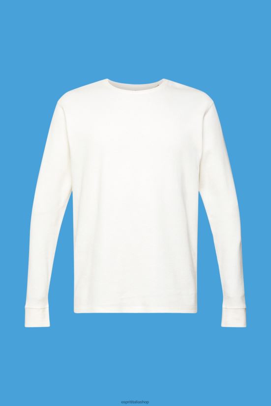 Esprit Top a maniche lunghe in piquet waffle bianco uomini manica lunga 4RNDH850