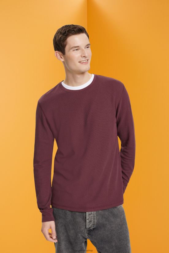 Esprit Top a maniche lunghe in piquet waffle rosso bordeaux uomini manica lunga 4RNDH825 - Clicca l'immagine per chiudere