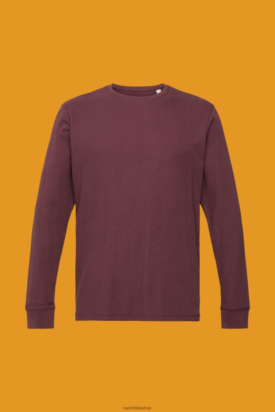 Esprit Top a maniche lunghe in piquet waffle rosso bordeaux uomini manica lunga 4RNDH825