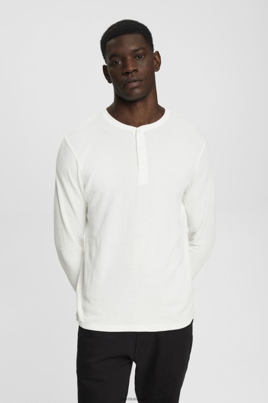 Esprit Top in piqué waffle a maniche lunghe bianco uomini manica lunga 4RNDH696