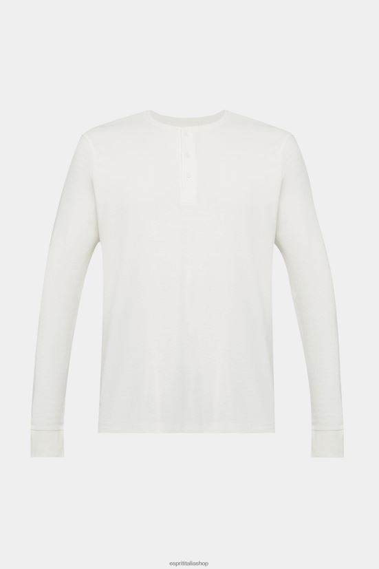 Esprit Top in piqué waffle a maniche lunghe bianco uomini manica lunga 4RNDH696