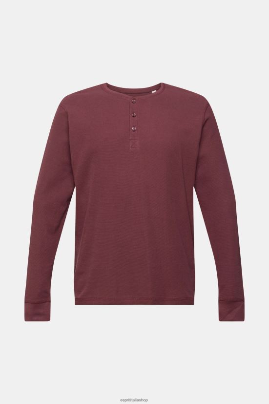 Esprit Top in piquet waffle a maniche lunghe, 100% cotone rosso bordeaux uomini manica lunga 4RNDH823