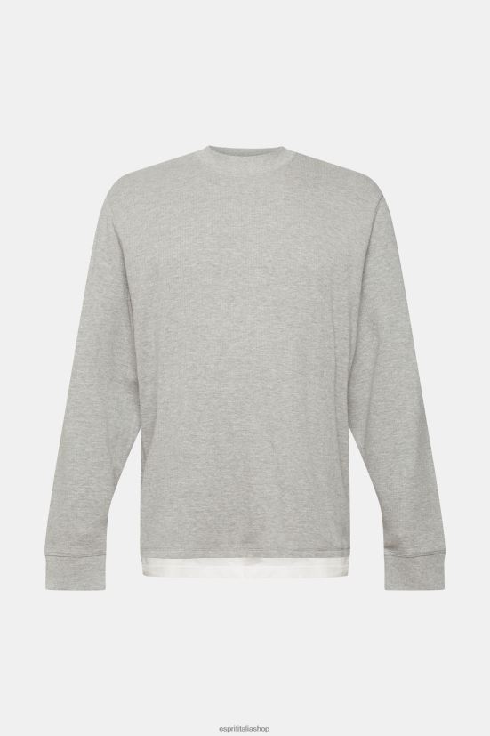 Esprit top a maniche lunghe a coste grigio chiaro uomini manica lunga 4RNDH817