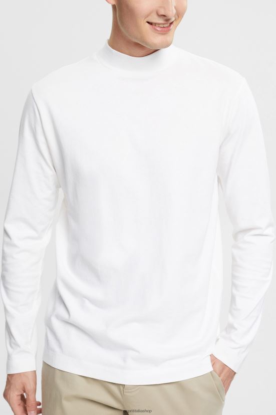 Esprit top a maniche lunghe con colletto rialzato bianco uomini manica lunga 4RNDH943