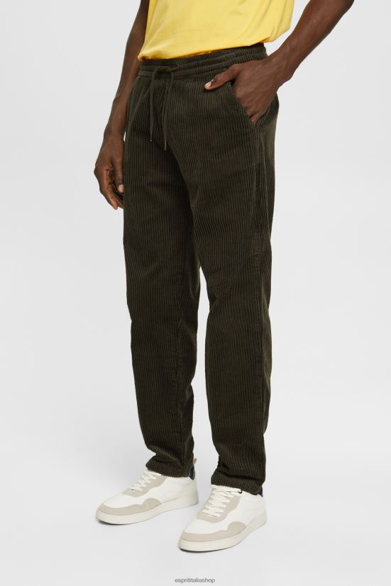 Esprit pantaloni in velluto a coste stile jogger kaki scuro uomini pantaloni 4RNDH332 - Clicca l'immagine per chiudere