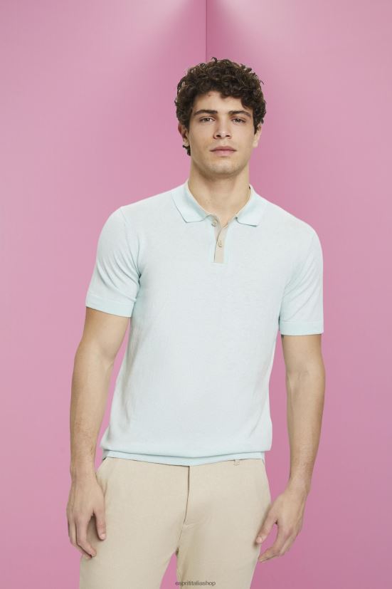 Esprit Polo in misto tencel e cotone sostenibile verde acqua chiaro uomini polo 4RNDH760