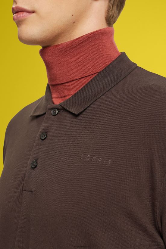 Esprit Polo in piqué a maniche lunghe Marrone scuro uomini polo 4RNDH836