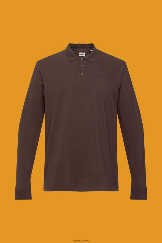 Esprit Polo in piqué a maniche lunghe Marrone scuro uomini polo 4RNDH836