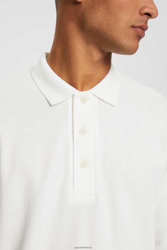 Esprit Polo in piqué a maniche lunghe bianco uomini polo 4RNDH951