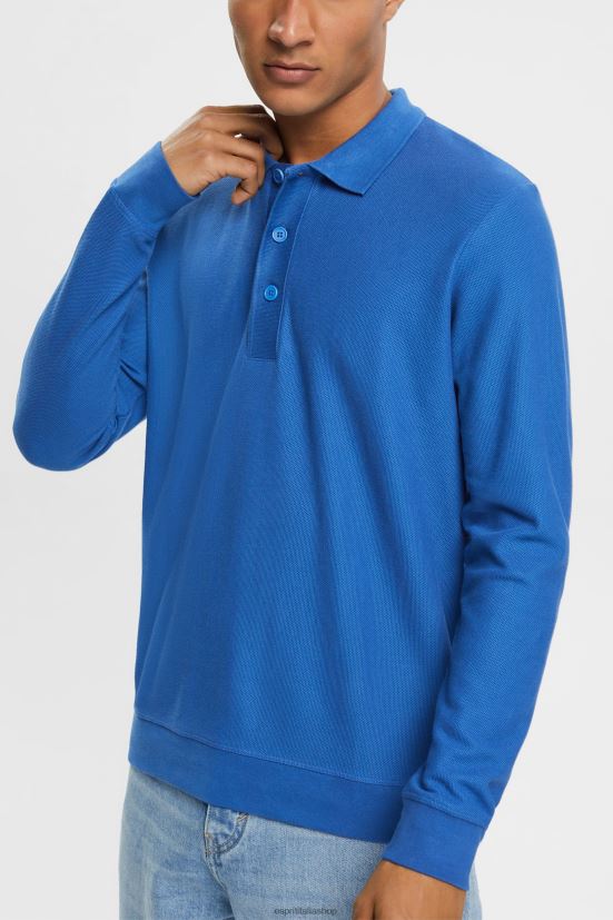 Esprit Polo in piqué a maniche lunghe blu uomini polo 4RNDH952 - Clicca l'immagine per chiudere