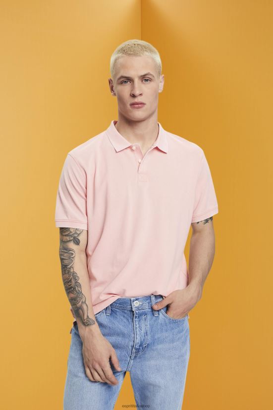 Esprit Polo in piqué di cotone stone wash rosa uomini polo 4RNDH710 - Clicca l'immagine per chiudere