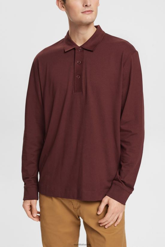 Esprit polo a maniche lunghe rosso bordeaux uomini polo 4RNDH821