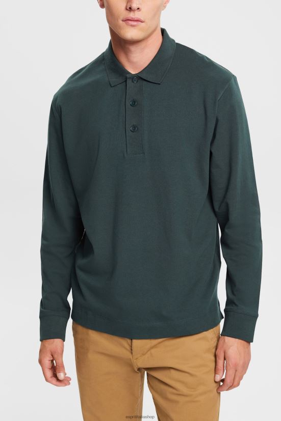 Esprit polo a maniche lunghe verde acqua scuro uomini polo 4RNDH820