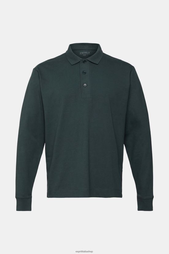 Esprit polo a maniche lunghe verde acqua scuro uomini polo 4RNDH820